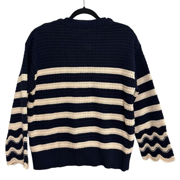 NWT J. Crew Textured Crewneck Pullover Sweater in Navy and Ivory Stripe - M - Picture 2 of 8